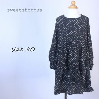 （ブラック 90）シフォンドット ティアード　ワンピース pua-298(ワンピース)