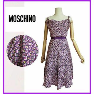 モスキーノ(MOSCHINO)の【モスキーノ】ハート柄ワンピース　シルク　キャミワンピ　リゾート　イタリア製(ひざ丈ワンピース)