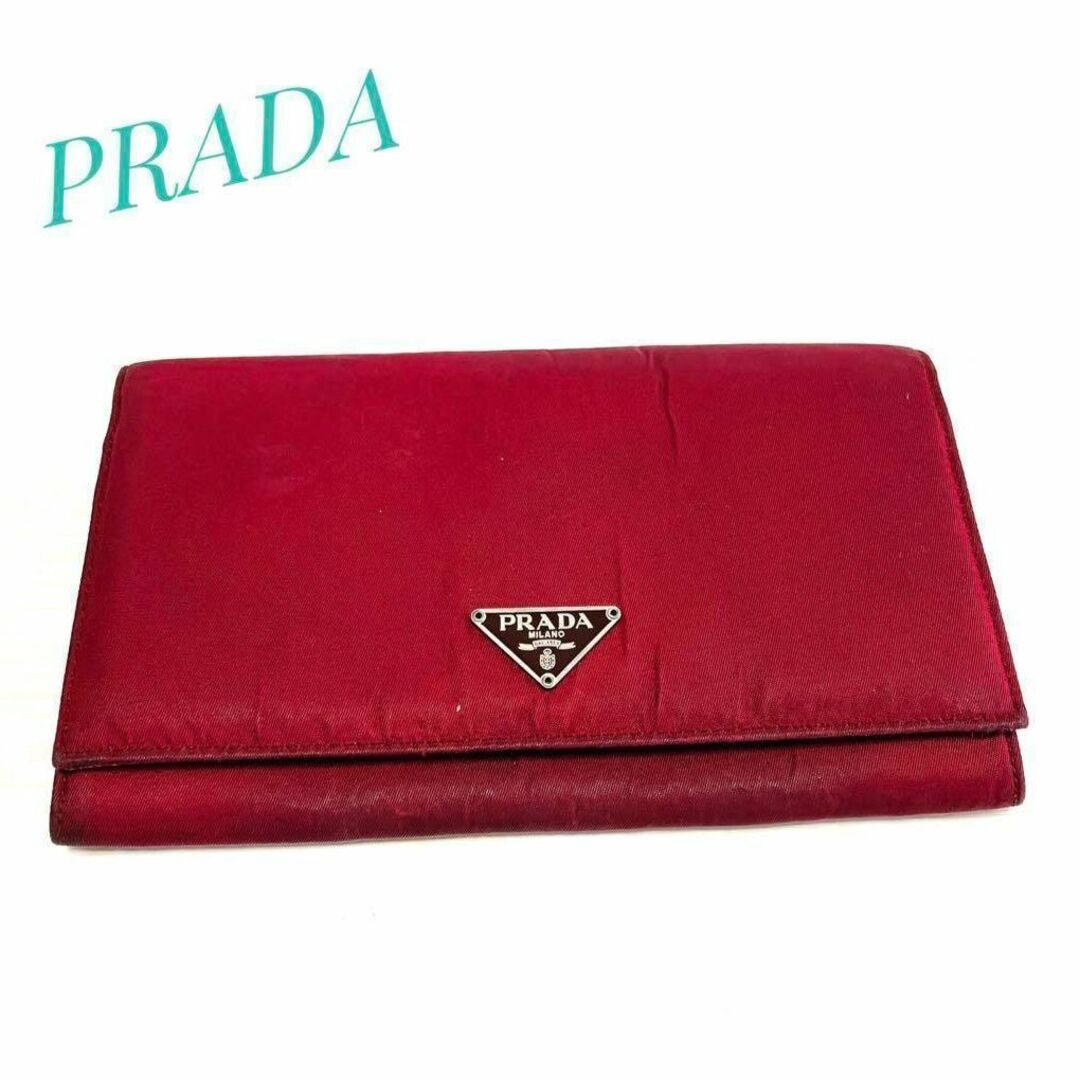 PRADA - PRADA プラダ ジップ 長財布 赤 ナイロン レディース ブランド