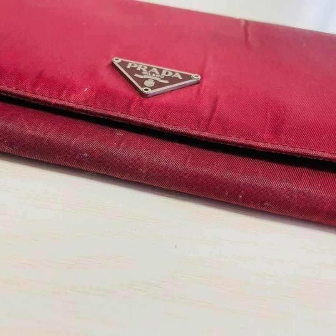 PRADA プラダ ジップ 長財布 赤 ナイロン レディース ブランド 財布