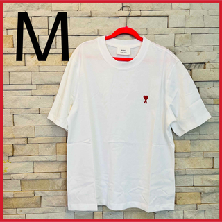AmiParis アミパリス 半袖 ホワイトTシャツ男女兼用 白×赤　Mサイズ