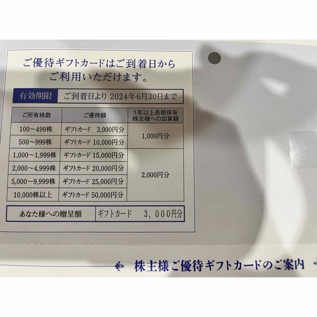 エディオン　EDION　株主優待　３０００円分２４年６月末期限未使用品 チケットの優待券/割引券(ショッピング)の商品写真