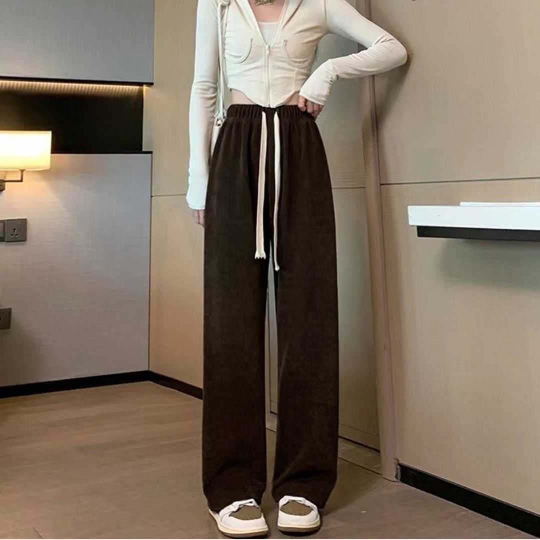 コーデュロイワイドパンツ ハイウエスト ウエストゴム 秋冬 リラックス