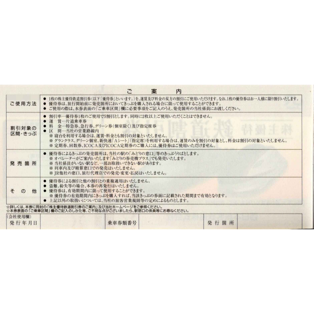 JR西日本　株主優待　鉄道割引券　２枚 チケットの優待券/割引券(その他)の商品写真