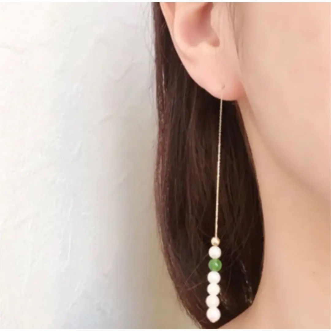 K18 翡翠&あこや真珠アメリカンピアス アクセサリー