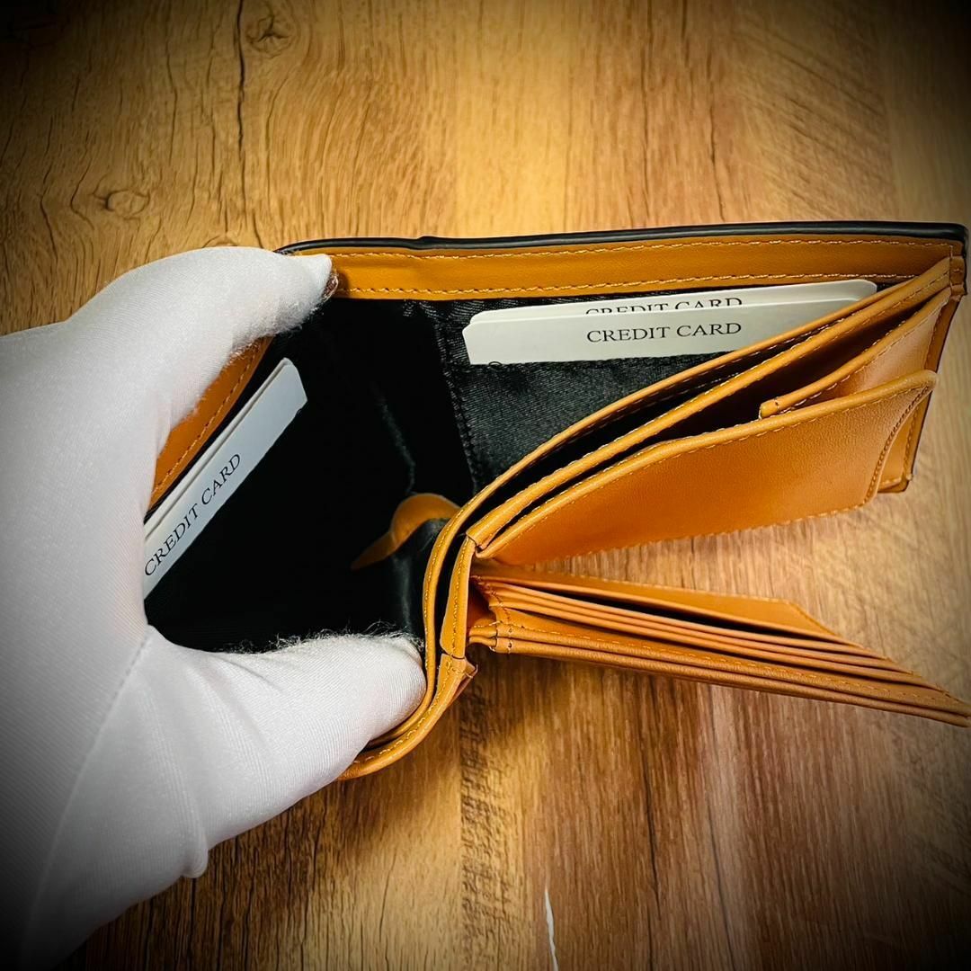 ガラスレザー 二つ折り 財布 カード２１枚 大容量 本革 牛革 グリーン 緑 メンズのファッション小物(折り財布)の商品写真