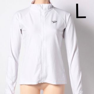 リーボック(Reebok)のリーボック レディース ジップアップ ラッシュガード L 長袖 ホワイト　白(水着)