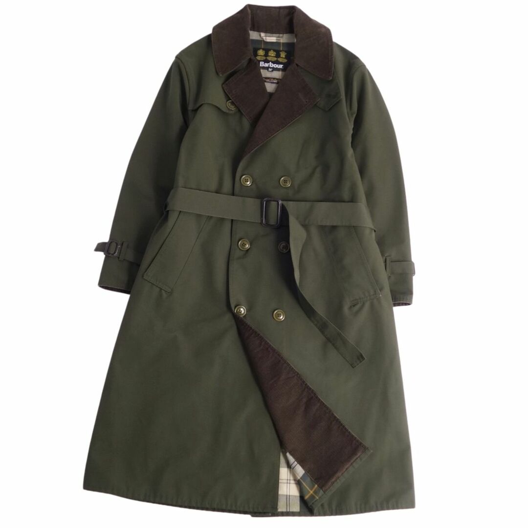 美品 バブアー Barbour コート トレンチコート 2LAYER TRENCH COAT 襟コーデュロイ 裏チェック アウター メンズ 34(S相当) オリーブカーキ