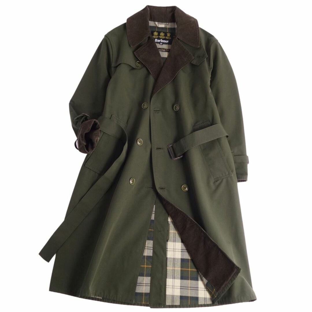 美品 バブアー Barbour コート トレンチコート 2LAYER TRENCH COAT 襟コーデュロイ 裏チェック アウター メンズ  34(S相当) オリーブカーキ