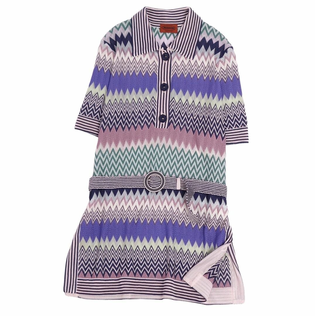 美品 ミッソーニ MISSONI ニット チュニック ブラウス 半袖 ショートスリーブ 総柄 トップス レディース 44(L相当) マルチカラー