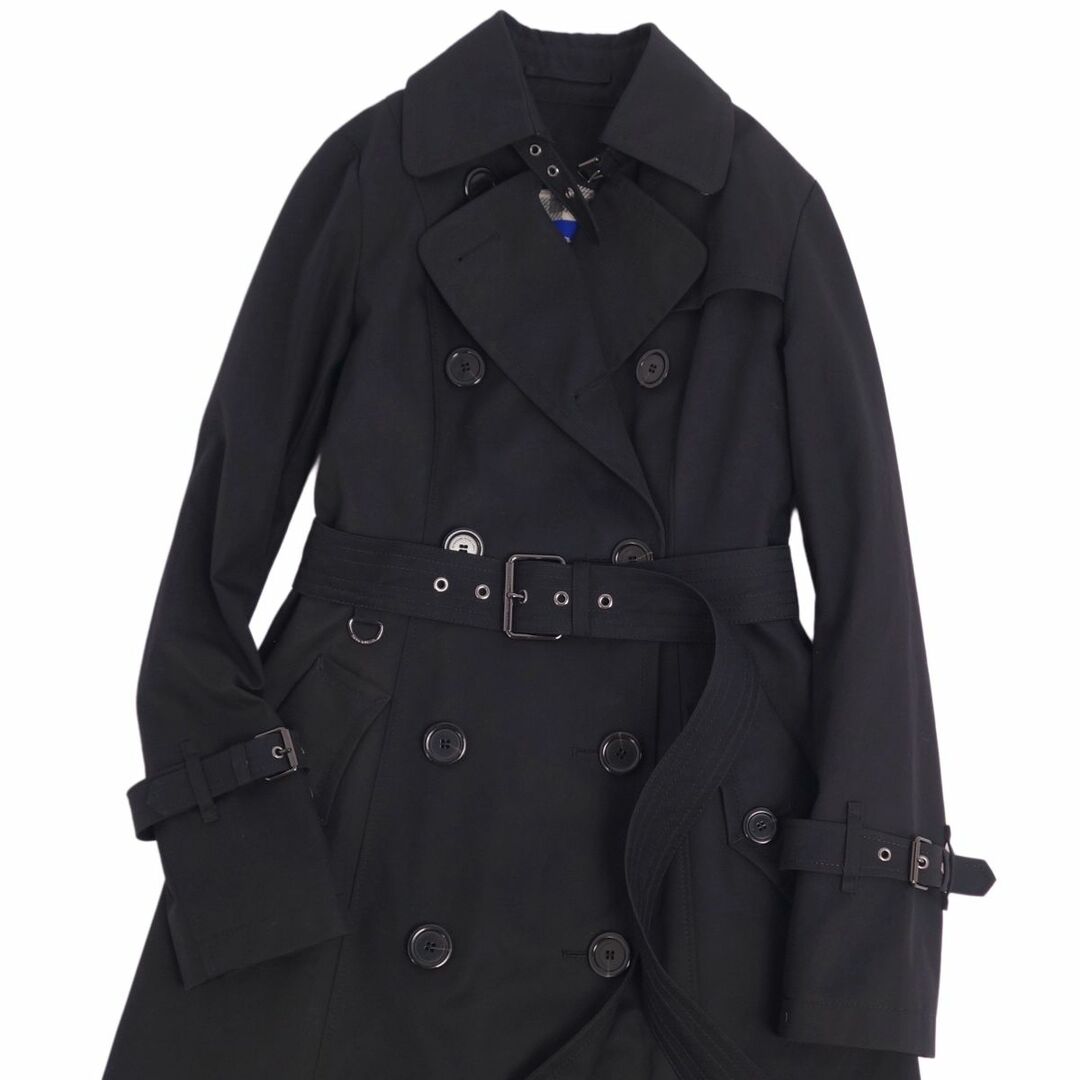 美品 バーバリー ブルーレーベル BURBERRY BLUE LABEL コート トレンチコート 裏チェック ライナー付き アウター レディース 38(M相当) ブラック