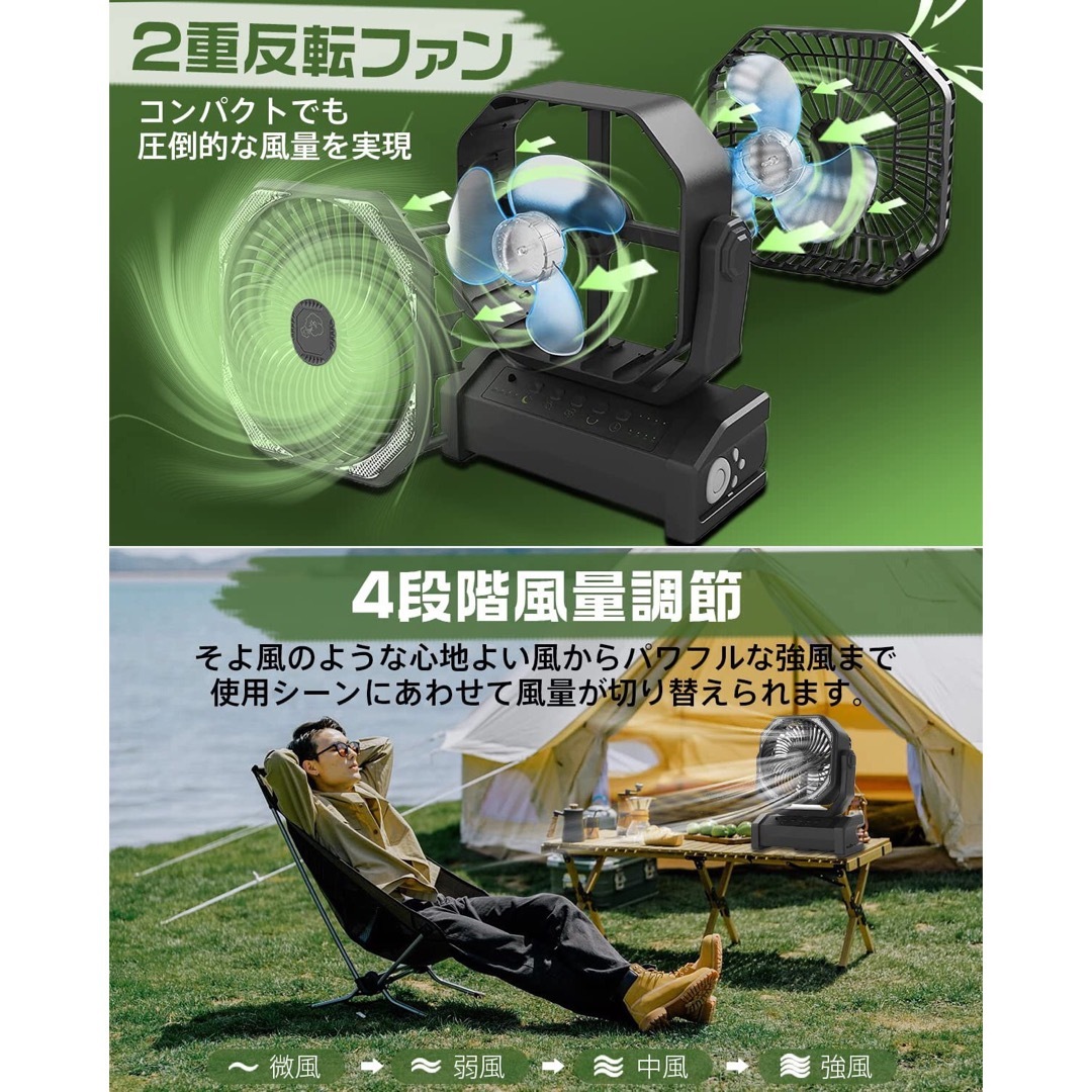 キャンプ扇風機 アウトドア扇風機 左右自動首振り 充電式 キャンプ扇風機 アウトドア扇風機 左右自動首振り 充電式