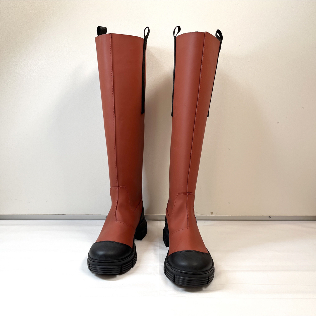 GANNI ガニー ラバーロングブーツ 長靴 ブラウン 24cm-