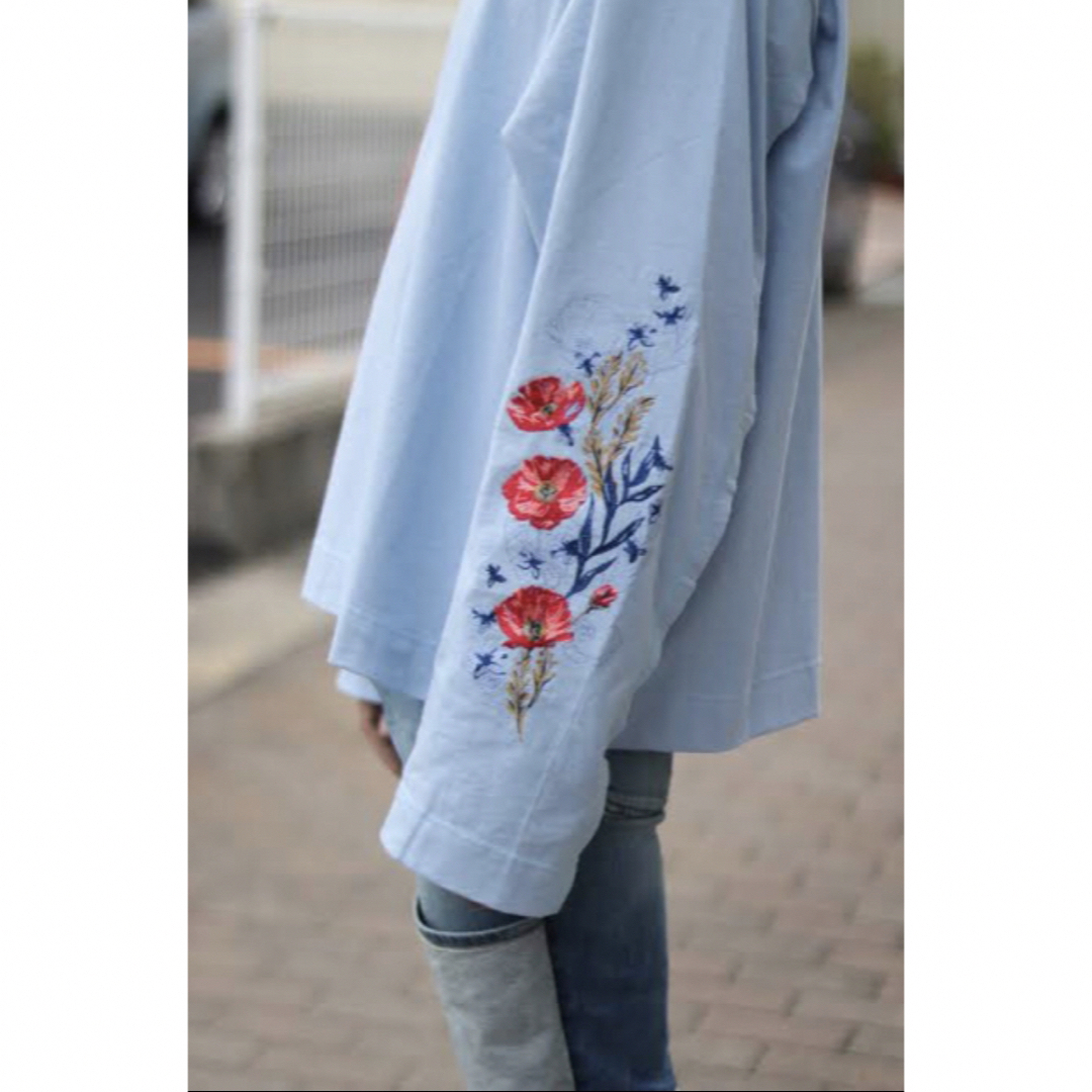 JieDa FLOWER EMBROIDERY L/S SAX 2 - Tシャツ/カットソー(七分/長袖)