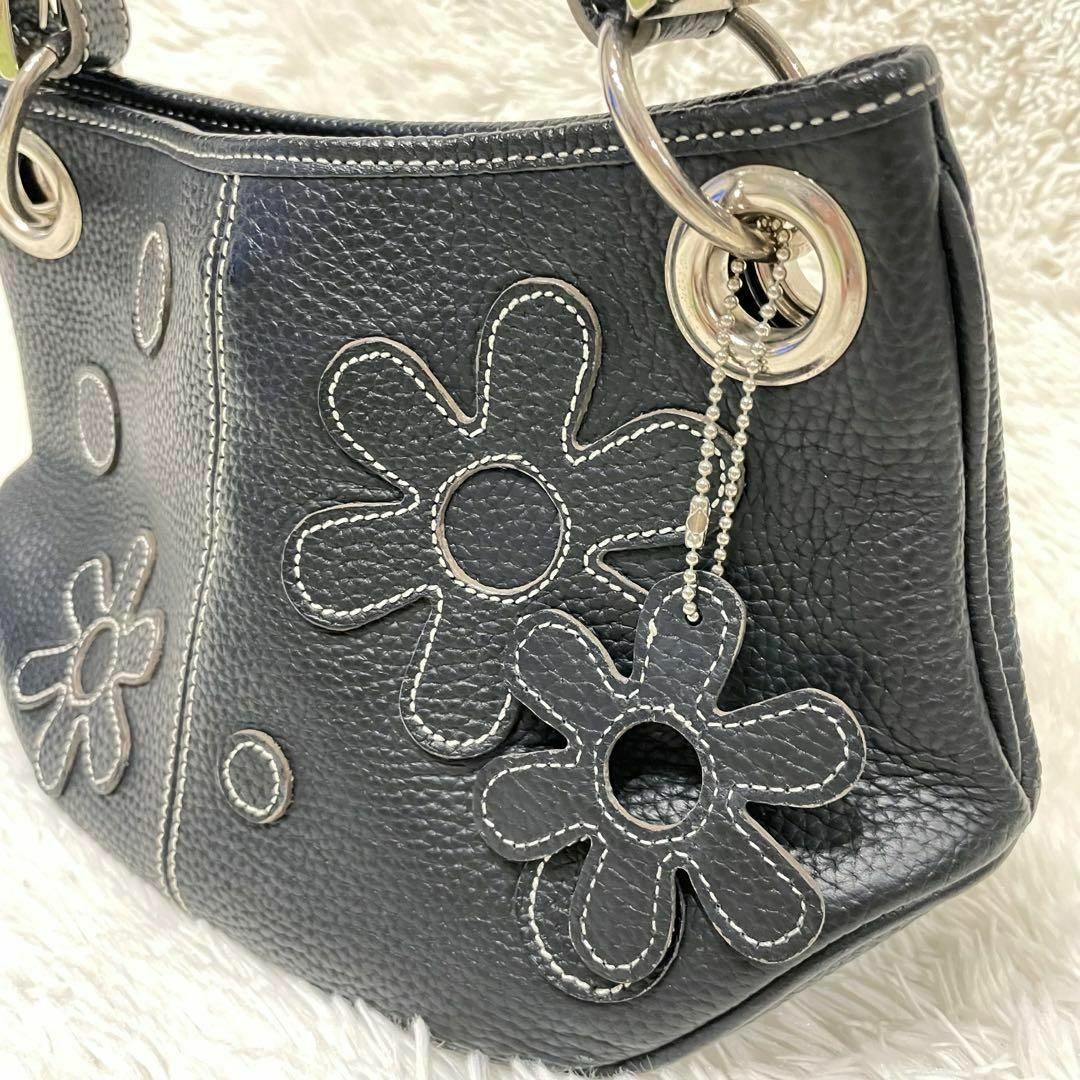 【美品】さえら POTECHINO 本革 2way ハンドバッグ ブラック 花 レディースのバッグ(ハンドバッグ)の商品写真