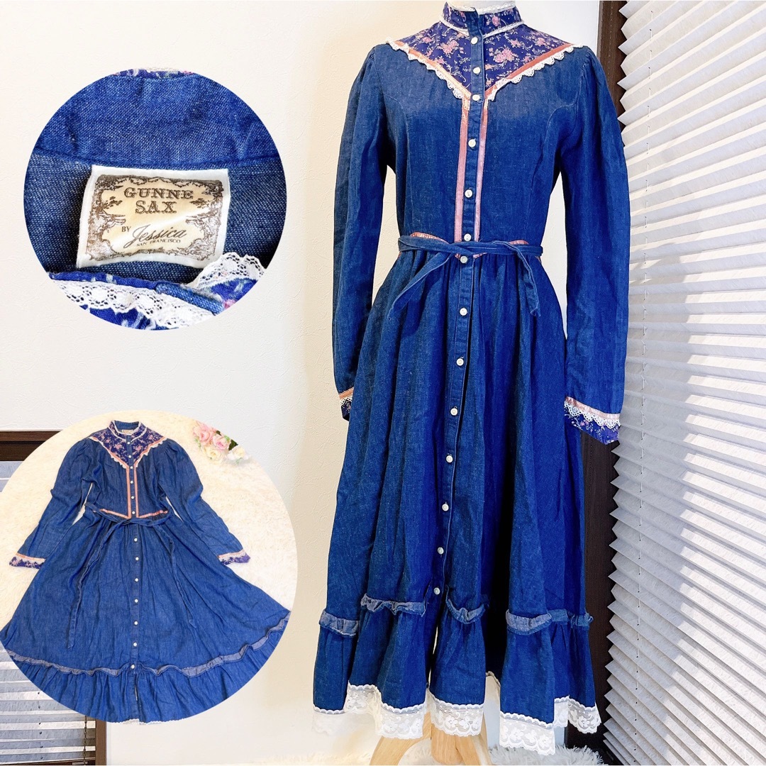 【希少】GUNNE SAX 70年代　ヴィンテージ　ワンピース　レース　デニム