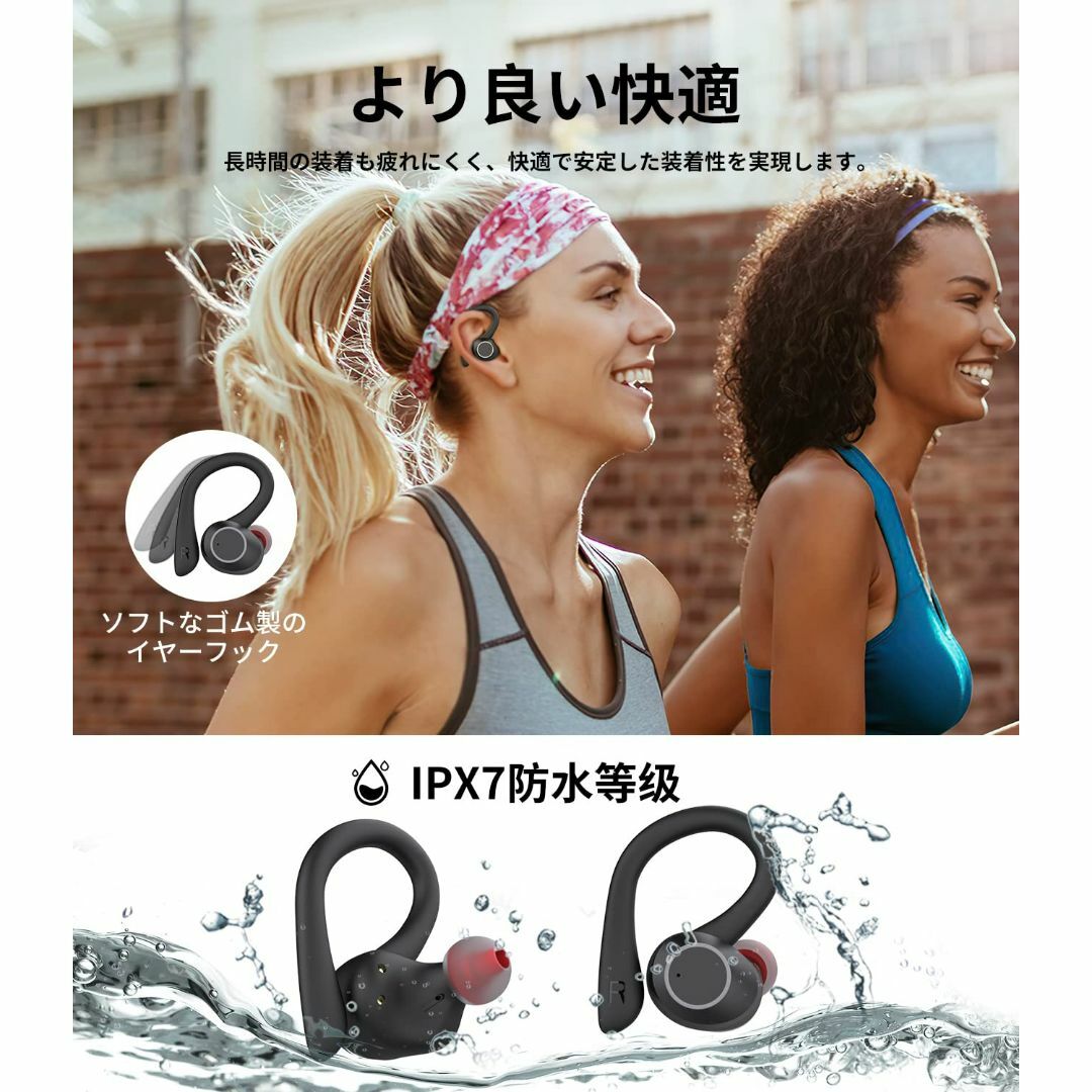 【色: 黒】202 bluetooth イヤホン ワイヤレスイヤホン 耳掛け b 4