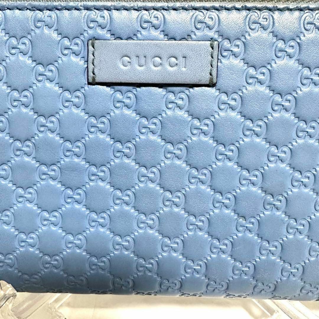 Gucci - GUCCI 長財布 ラウンドファスナー GG マイクロシマ 水色