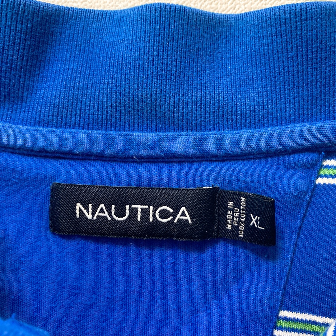 NAUTICA(ノーティカ)のノーティカ　半袖ポロシャツ　ラガー　ボーダー　刺繍ロゴ　男女兼用　青色　XL メンズのトップス(ポロシャツ)の商品写真