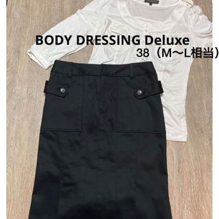 ボディドレッシングデラックス(BODY DRESSING Deluxe)のボディドレッシングドレッシング　黒　タイト　スカート　ボックスヒダ　M L(ひざ丈スカート)