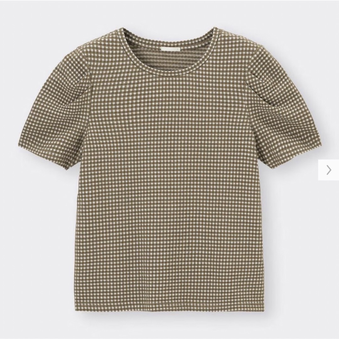 GU(ジーユー)のGU タックスリーブT(半袖)(ギンガム)Q レディースのトップス(Tシャツ(半袖/袖なし))の商品写真