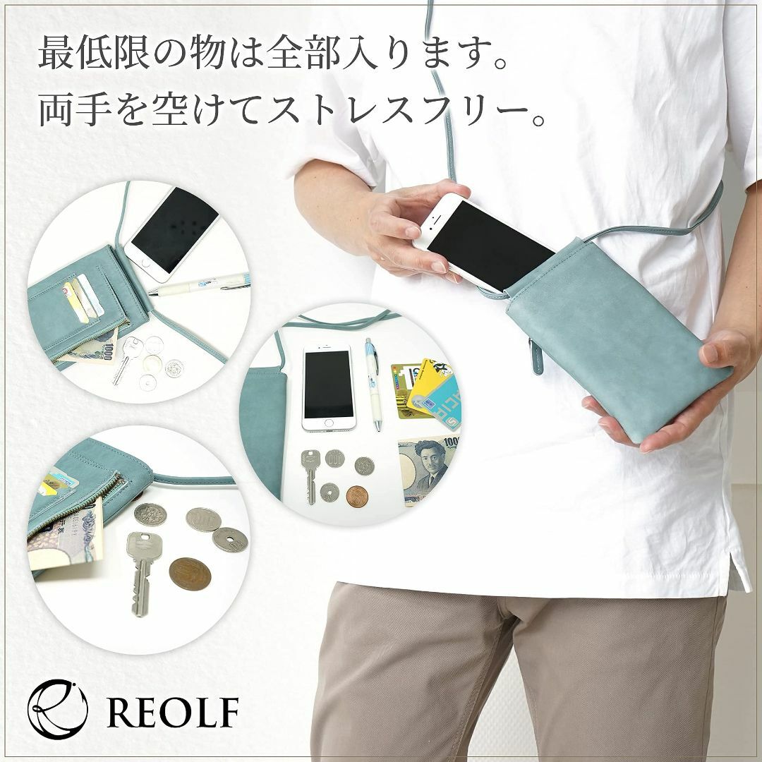 【色: ピンク】REOLF スマホポーチ 本革 日本製 ショルダーバッグ メンズ 1