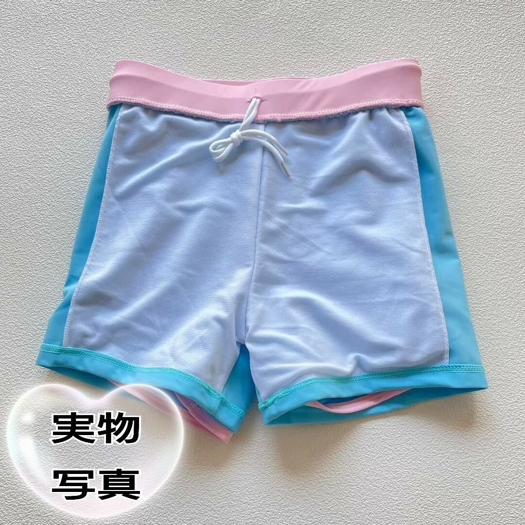 新品 ラッシュガード 女の子 水着 150 トロピカル 水色 長袖 2点セットa キッズ/ベビー/マタニティのキッズ服女の子用(90cm~)(水着)の商品写真