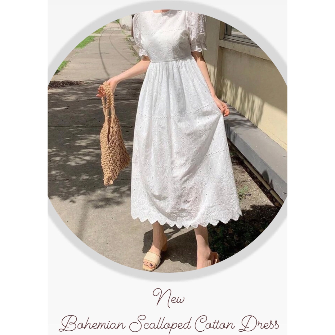 Ron Herman - 即納】Bohemian Scalloped Cotton Dress 白ワンピ の通販
