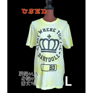 ベビードール(BABYDOLL)のUSED*Tシャツ☆*°BABYDOLL 黄色タイダイバックプリント サイズL(Tシャツ(半袖/袖なし))