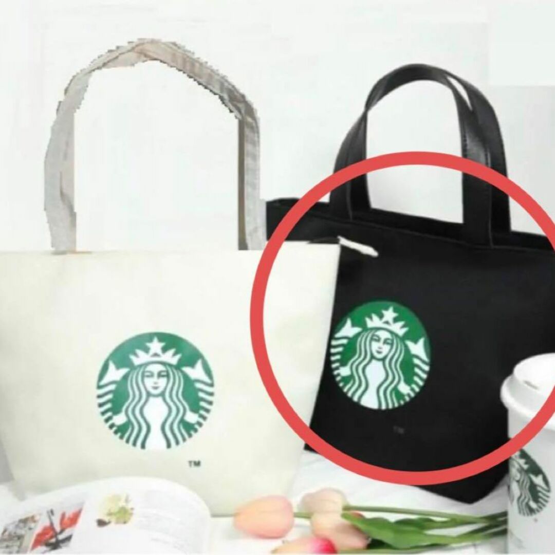 Starbucks(スターバックス)の[韓国限定]スターバックスレザーハンドルショルダーバッグ　ブラック レディースのバッグ(トートバッグ)の商品写真