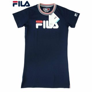 フィラ(FILA)の【未使用】FILA 吸水速乾 切替ラインフロントロゴワンピース Mサイズ 紺(ひざ丈ワンピース)