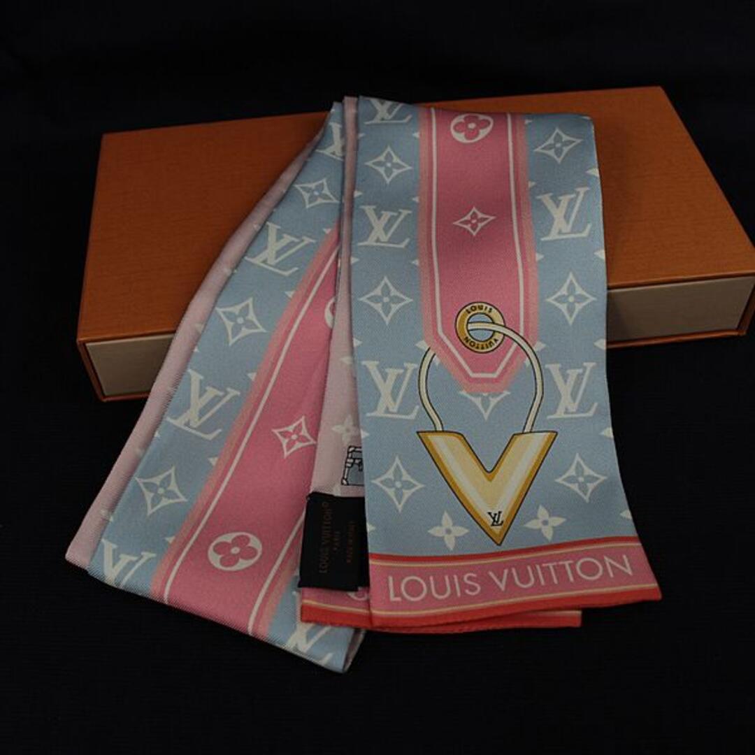 ルイヴィトン ツイリー スカーフ モノグラム ピンク系×水色系 極美品