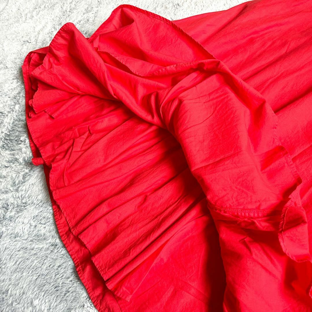MARGARET HOWELL(マーガレットハウエル)の【ゴーシュ】ペルーコットン100% たっぷりフレアスカート 膝下 赤 2 レディースのスカート(ひざ丈スカート)の商品写真