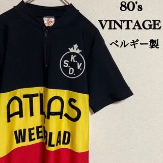 80s  ベルギー製　vintage ハーフジップ　Tシャツ　古着　レトロ(Tシャツ/カットソー(半袖/袖なし))