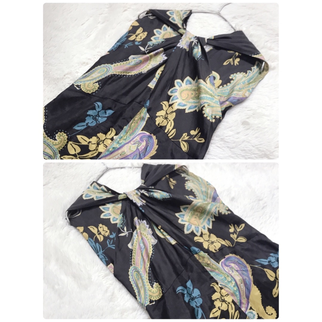極美品 MaxMara 白タグ シルク100 ペイズリー柄 ワンピース 黒 花柄