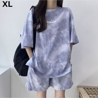 ビッグシルエット タイダイ 柄 Tシャツ パンツ セットアップ ブルー XL(その他)