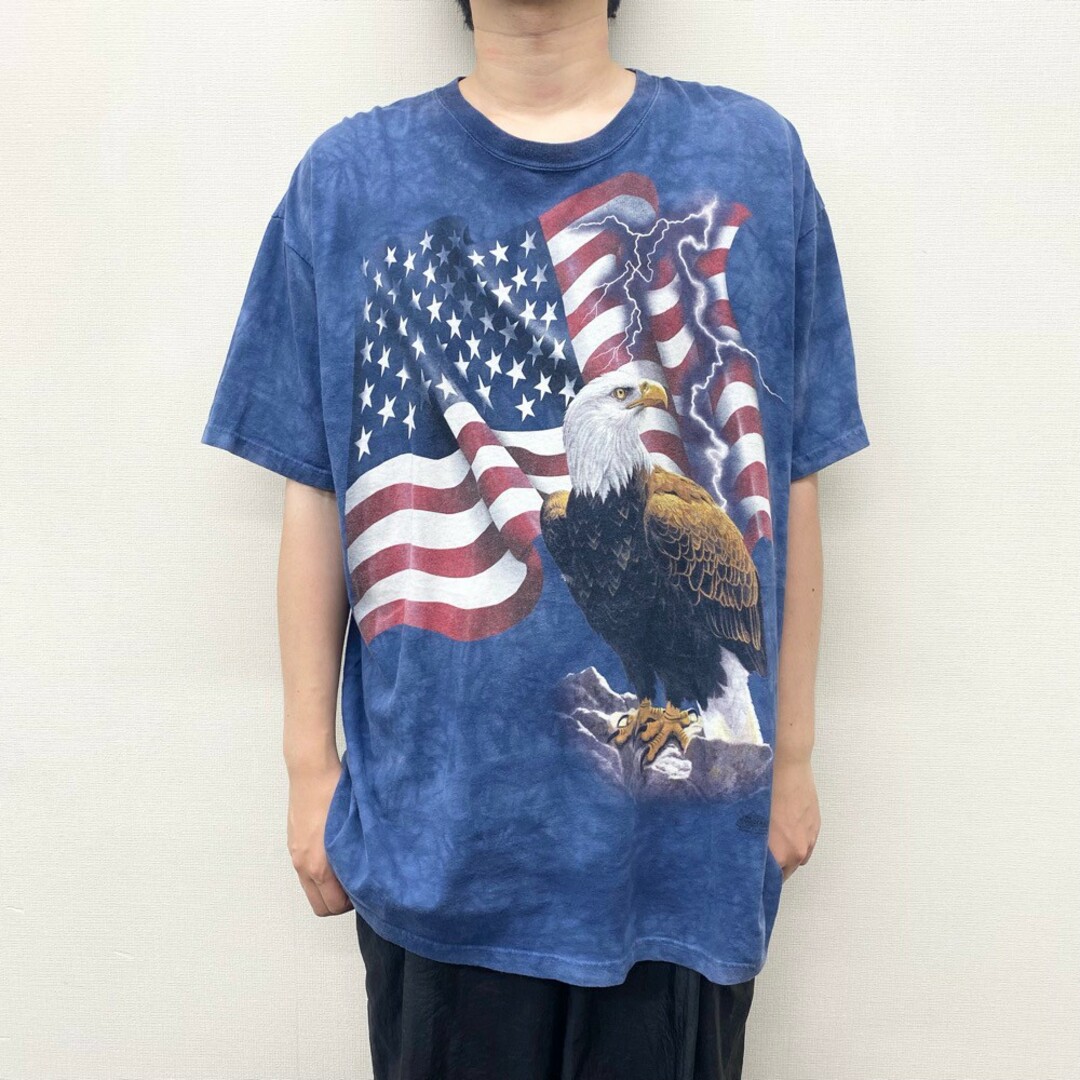 US古着 USA製 THE MOUNTAIN Tシャツ 半袖 タイダイ柄 イーグル 星条旗 プリント サイズ:メンズ 2XL ビッグサイズ ネイビー【中古】の通販 by 古着屋mellowラクマ店|ラクマ USA製 オーバーサイズ 古着 星条旗 プリント 半袖 Tシャツ XL グレー