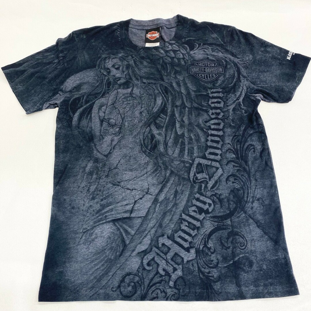 US ハーレーダビッドソン HARLEY-DAVIDSON Tシャツ 半袖 総柄 プリント サイズ：メンズ S ブラック