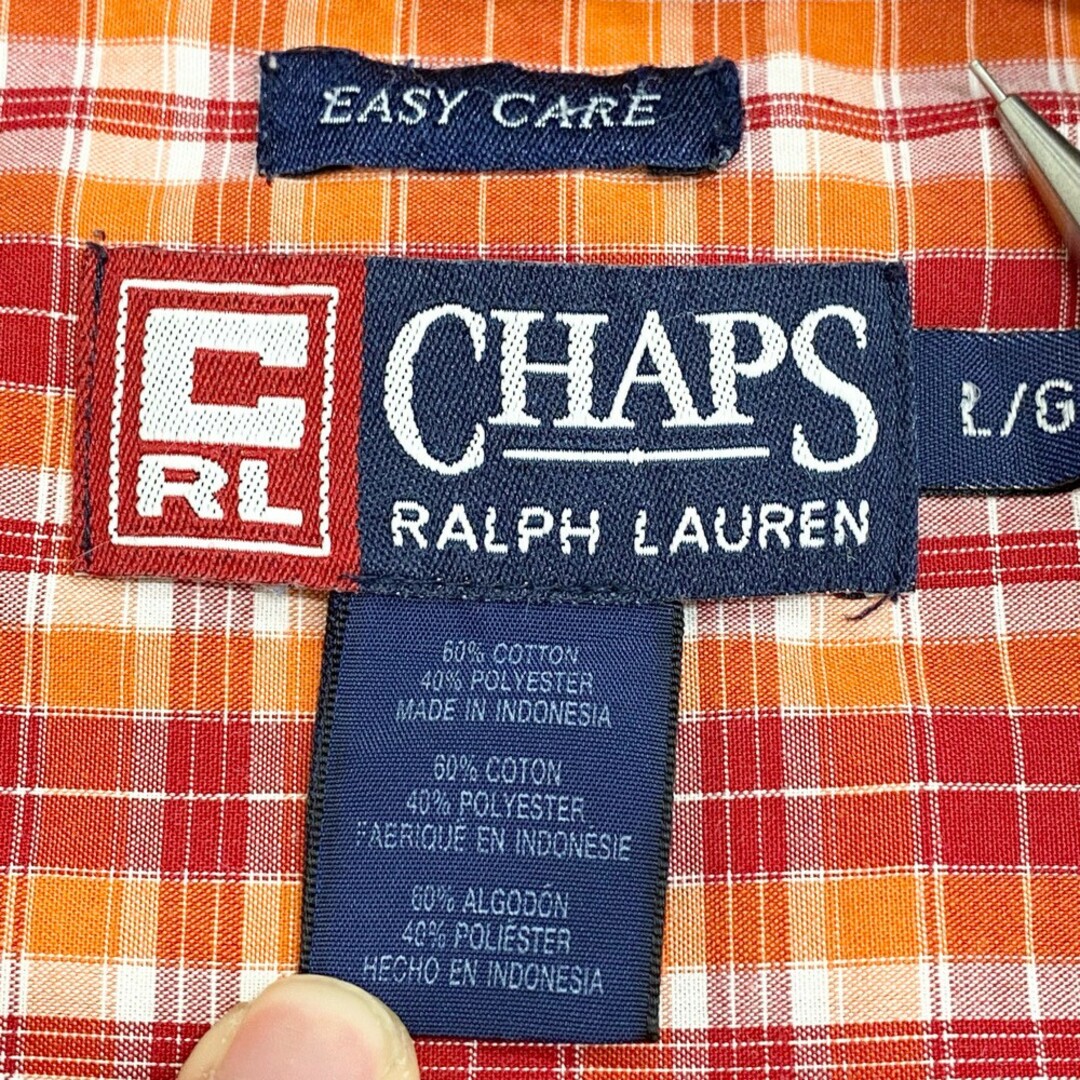 Ralph Lauren(ラルフローレン)のUS古着 チャップス ラルフローレン CHAPS RALPH LAUREN ボタンダウンシャツ 半袖 タータンチェック柄 EASY CARE サイズ：メンズ L オレンジ×レッド×ホワイト【中古】 メンズのトップス(シャツ)の商品写真