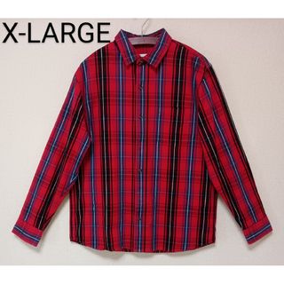 エクストララージ(XLARGE)のX-LARGEエクストララージタータンチェック長袖シャツレッドコットンサイズM大(シャツ)