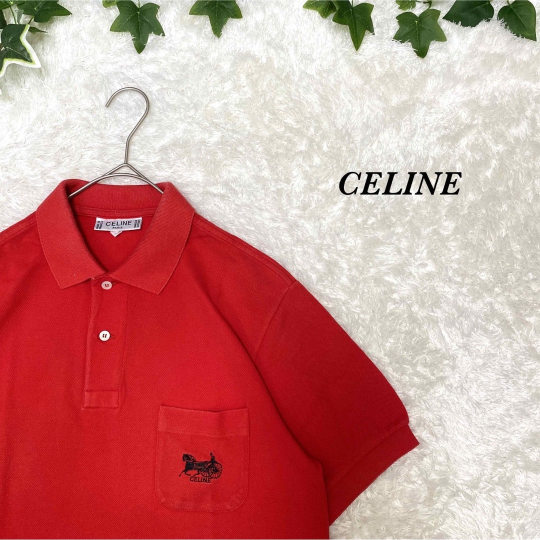 celine - ポロシャツ 刺繍 セリーヌ celine vintage 奇抜 レッド