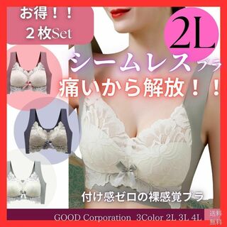 【２L☆２枚】　グレー　×　ピンク　シームレスブラ　ナイトブラ　ノンワイヤー　裸(ブラ)
