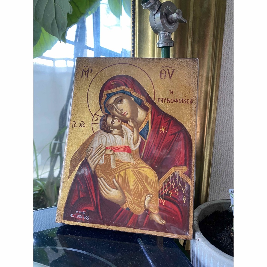 手描きの正統派キリスト教の聖母マリアのアイコン、宗教画