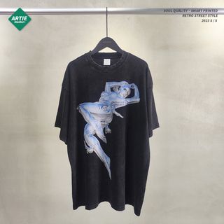 リックオウエンス(Rick Owens)のメンズ ダメージ加工 ビンテージ風 半袖Tシャツ 男女兼用 ストリート系(Tシャツ/カットソー(半袖/袖なし))