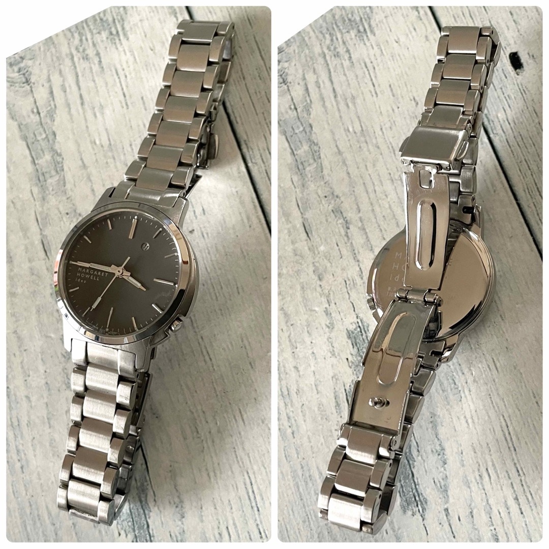 【電池交換済】MARGARET HOWELL 腕時計 シルバー デイト グレー