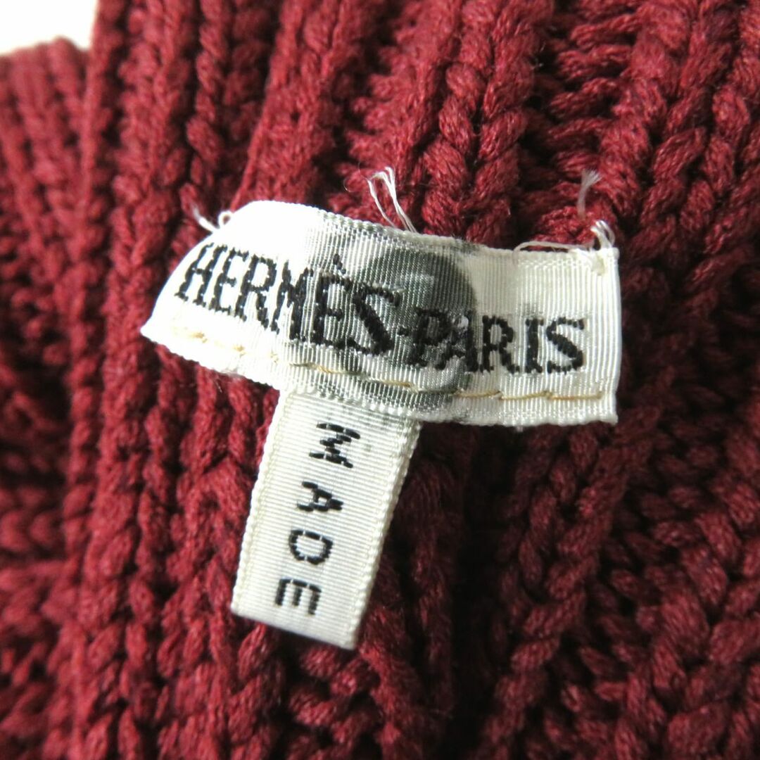 極美品◎イタリア製 HERMES エルメス マルジェラ期 ヴィンテージ レディース シルク98％ 長袖 ハイネック ニットプルオーバー ボルドー XS