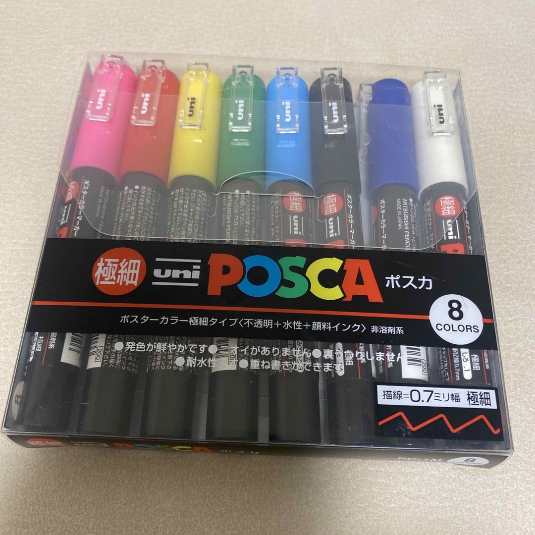 三菱鉛筆(ミツビシエンピツ)のPOSCA 8色　極細　マーカー・ペン インテリア/住まい/日用品の文房具(ペン/マーカー)の商品写真