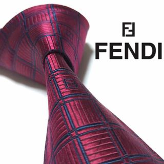 フェンディ(FENDI)のフェンディ　ネクタイ　チェック　ズッカ　FFロゴ　ハイブランド　高級シルク　肉厚(ネクタイ)