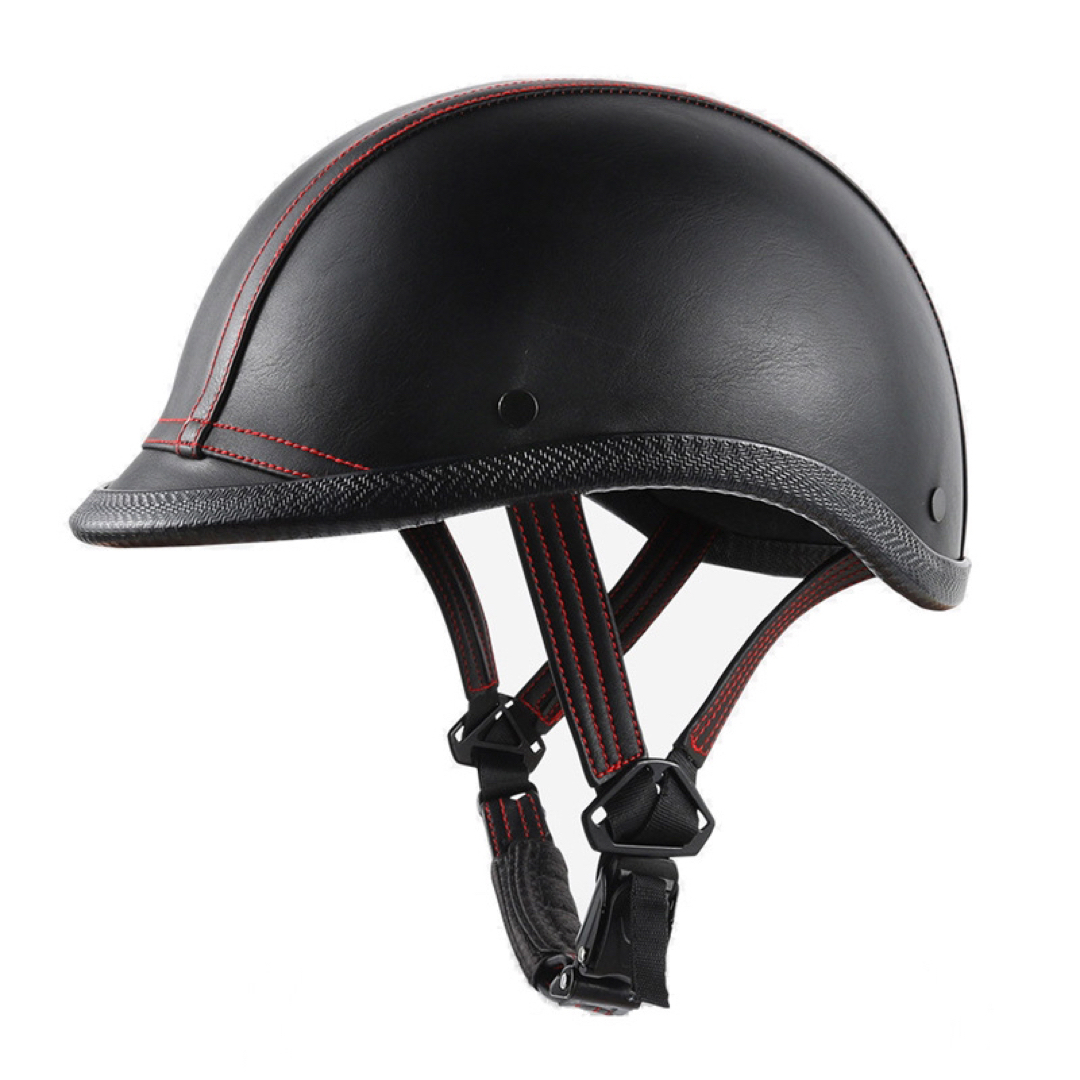 ハンチングハーフヘルメット 半キャップ半帽子 半ヘルレザー調バイク用ヘルメットABSインナー内装