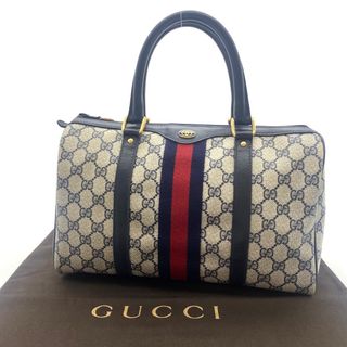 グッチ(Gucci)のGUCCI グッチ シェリーライン GG柄 ボストンバッグ PVC ネイビー(ボストンバッグ)